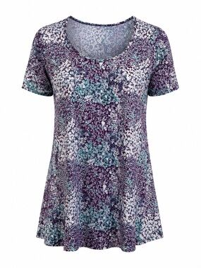LuLaRoe The Perfect Tee Purple and Mint Floral Scoop Neck Tunic